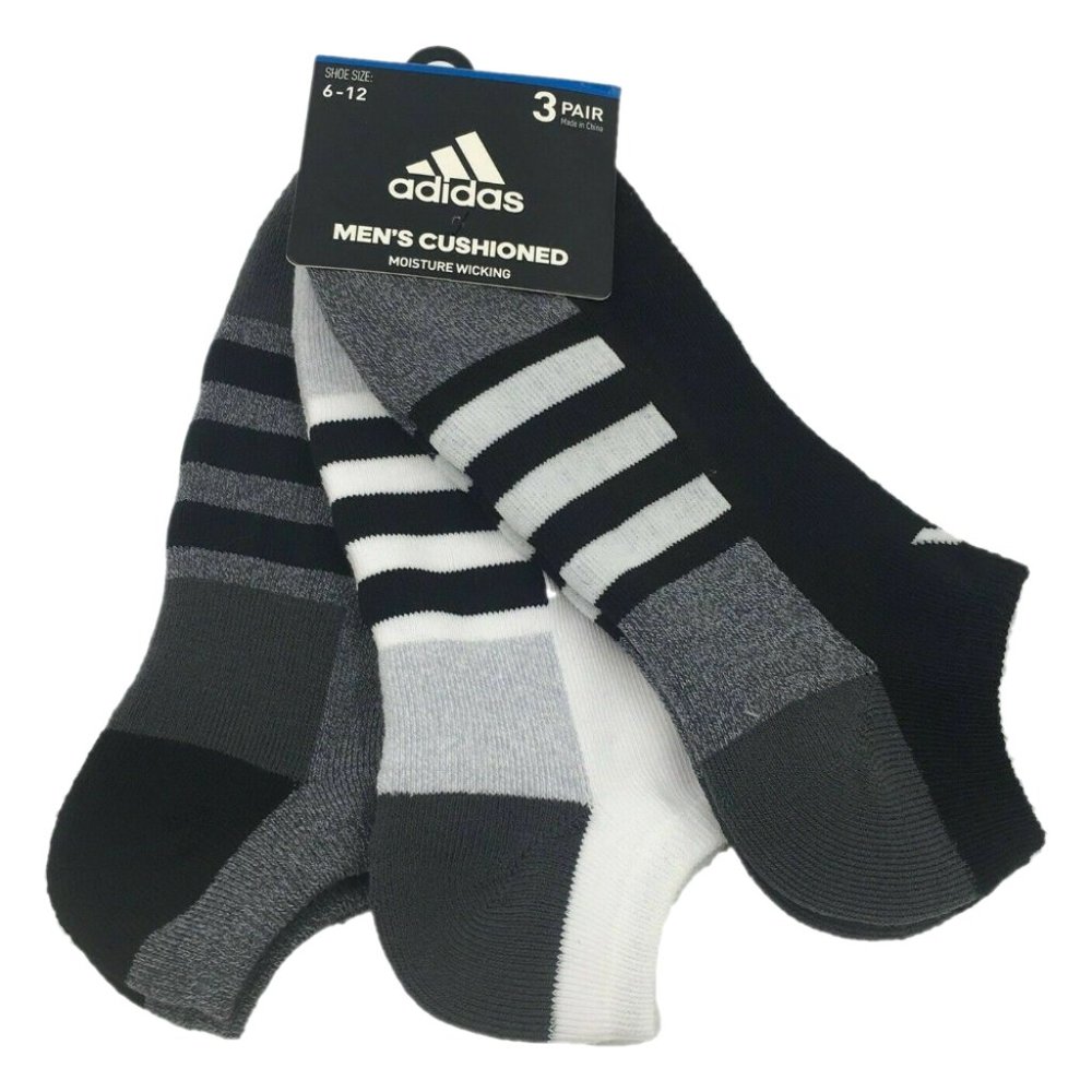 Adidas No Show Socks 3 Pair Mens Shoe Size 6-12